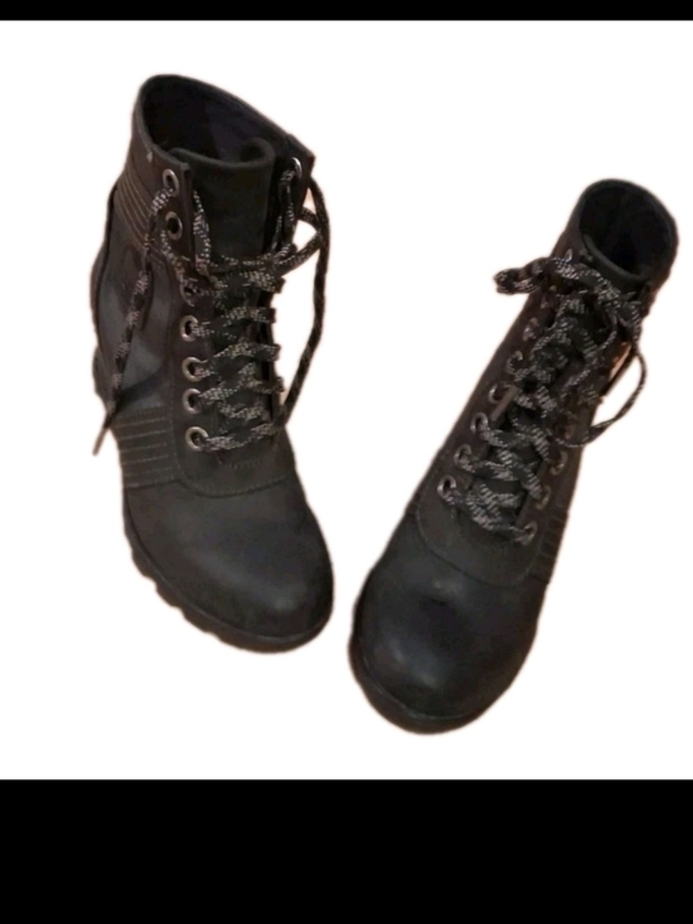 SOREL Wedge Combat Boots Black Leather Lace Up Size 6 EU 37 Rare